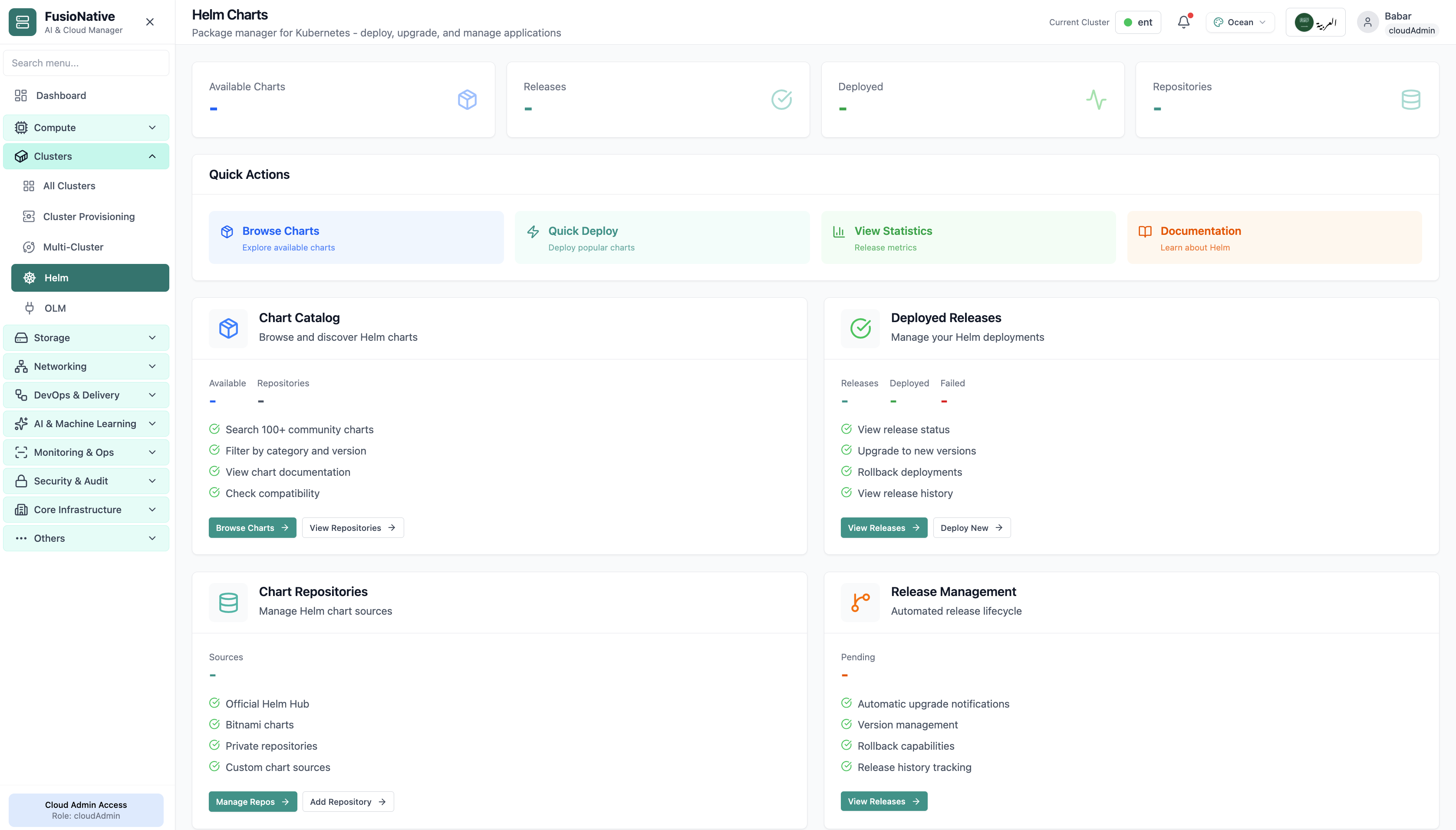Helm charts management in Cloud Admin.